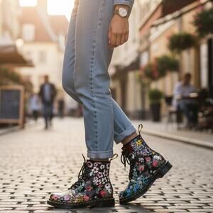Dr. Martens 1460 Boots Pascal Floral Mash Up Y2K Womens US 8 Leather Lace Up